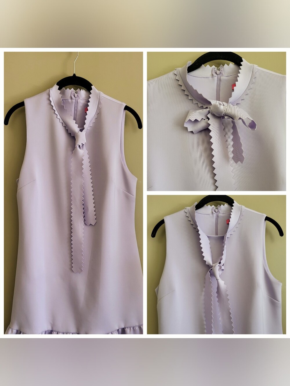 Betsey Johnson Lilac Tie-Neck Shift Dress | Ruffle Hem | Fully Lined | Size 6 - Picture 3 of 8